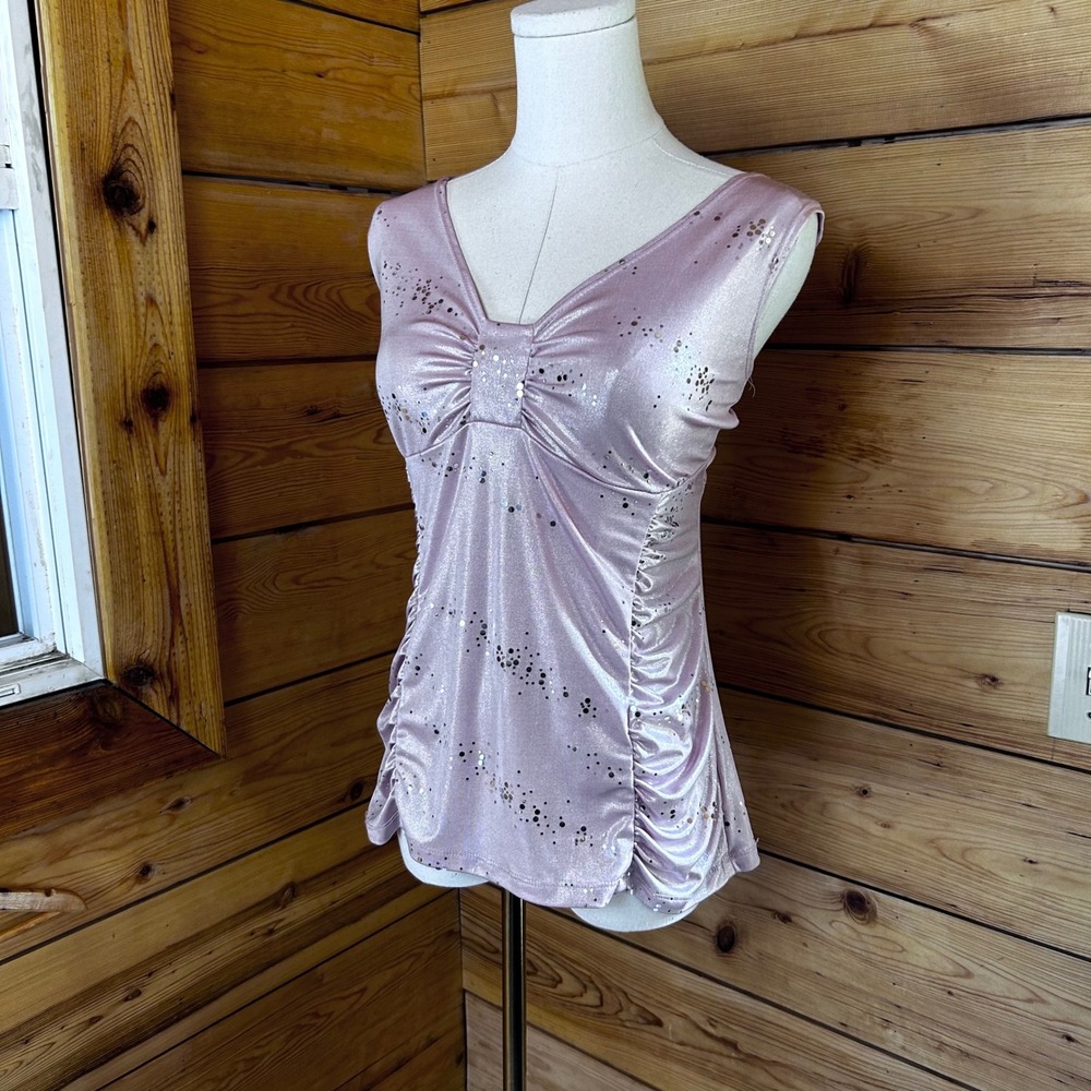 Vintage Top Womens Large Pink Metallic Glitter Sequin Ruched Y2K Suzy Shier - Picture 2 of 10